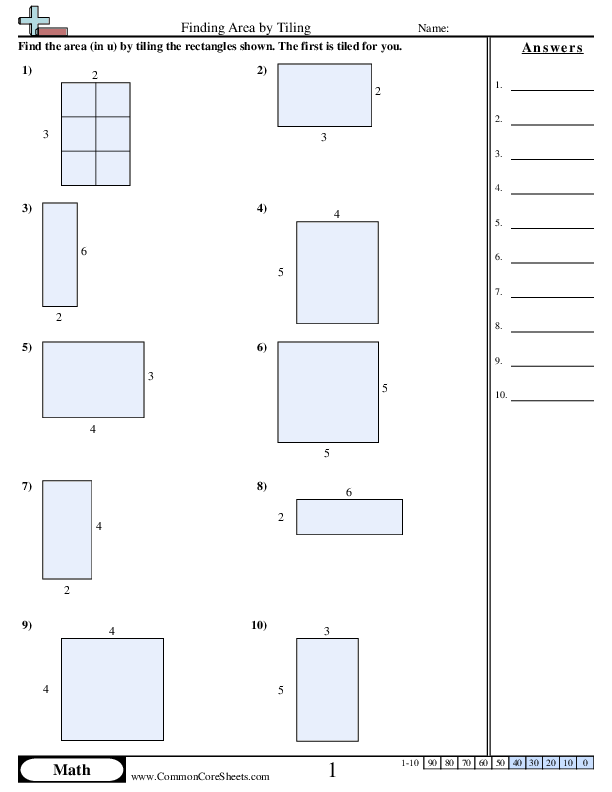 3.md.7a Worksheets - Finding Area by Tiling worksheet